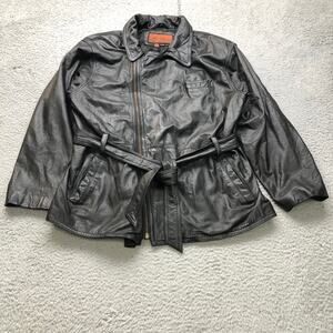 Vintage Cayenne Leather Belted Biker Jacket Womens Medium Assymetrical Zip Black